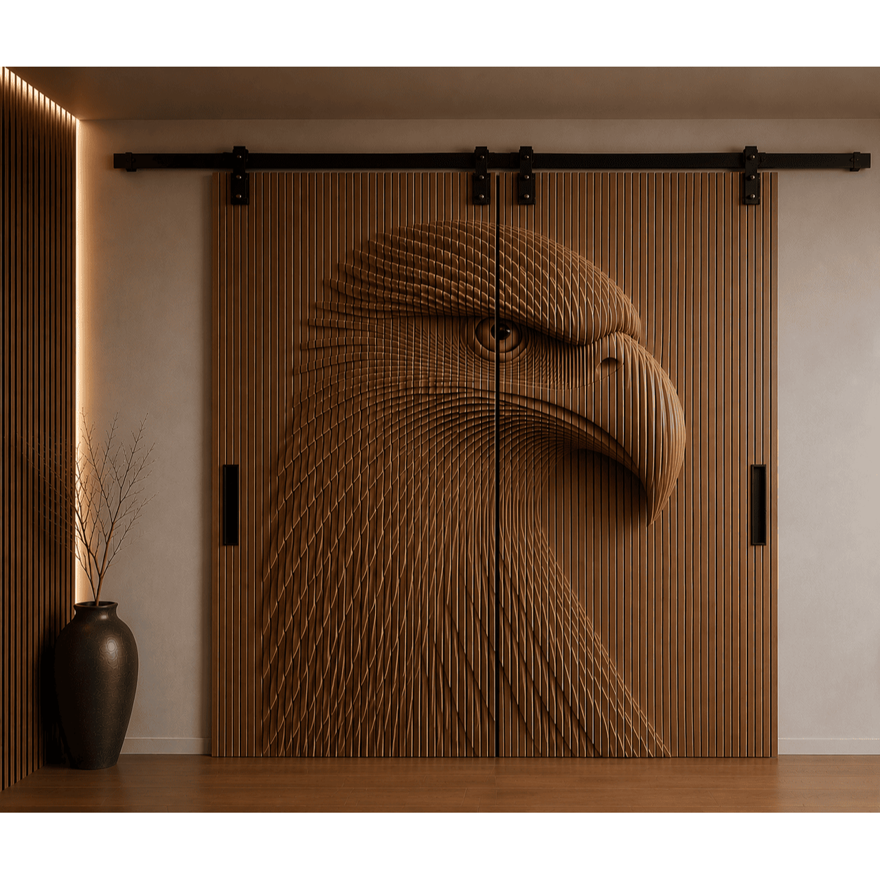 double custom doors with parametric eagle design modern sliding wooden doors