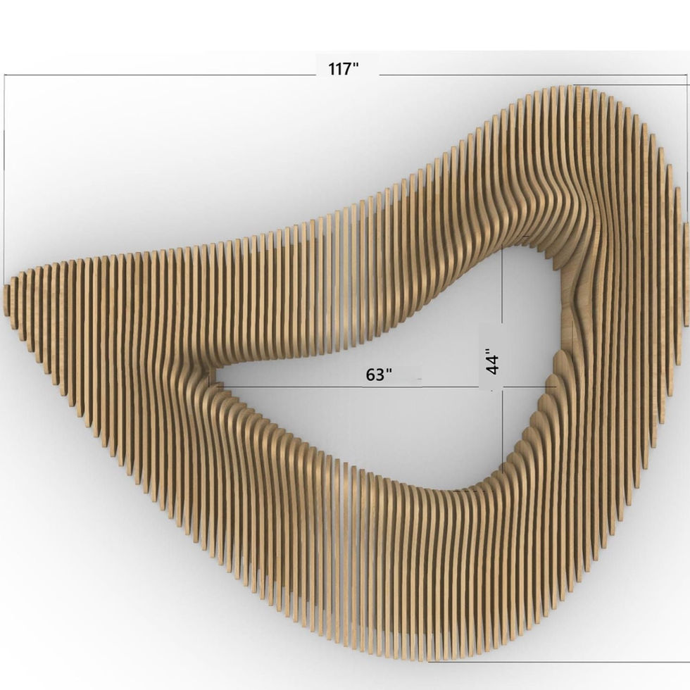 Modern parametric plant bench with integrated planter, handcrafted from premium wood for indoor and outdoor spaces.