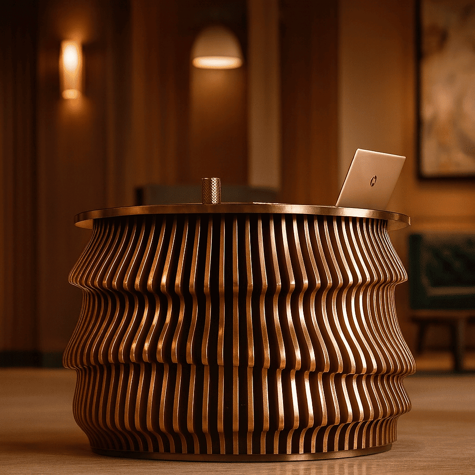 Modern office reception desk — sleek wood design, professional front counter, custom finish