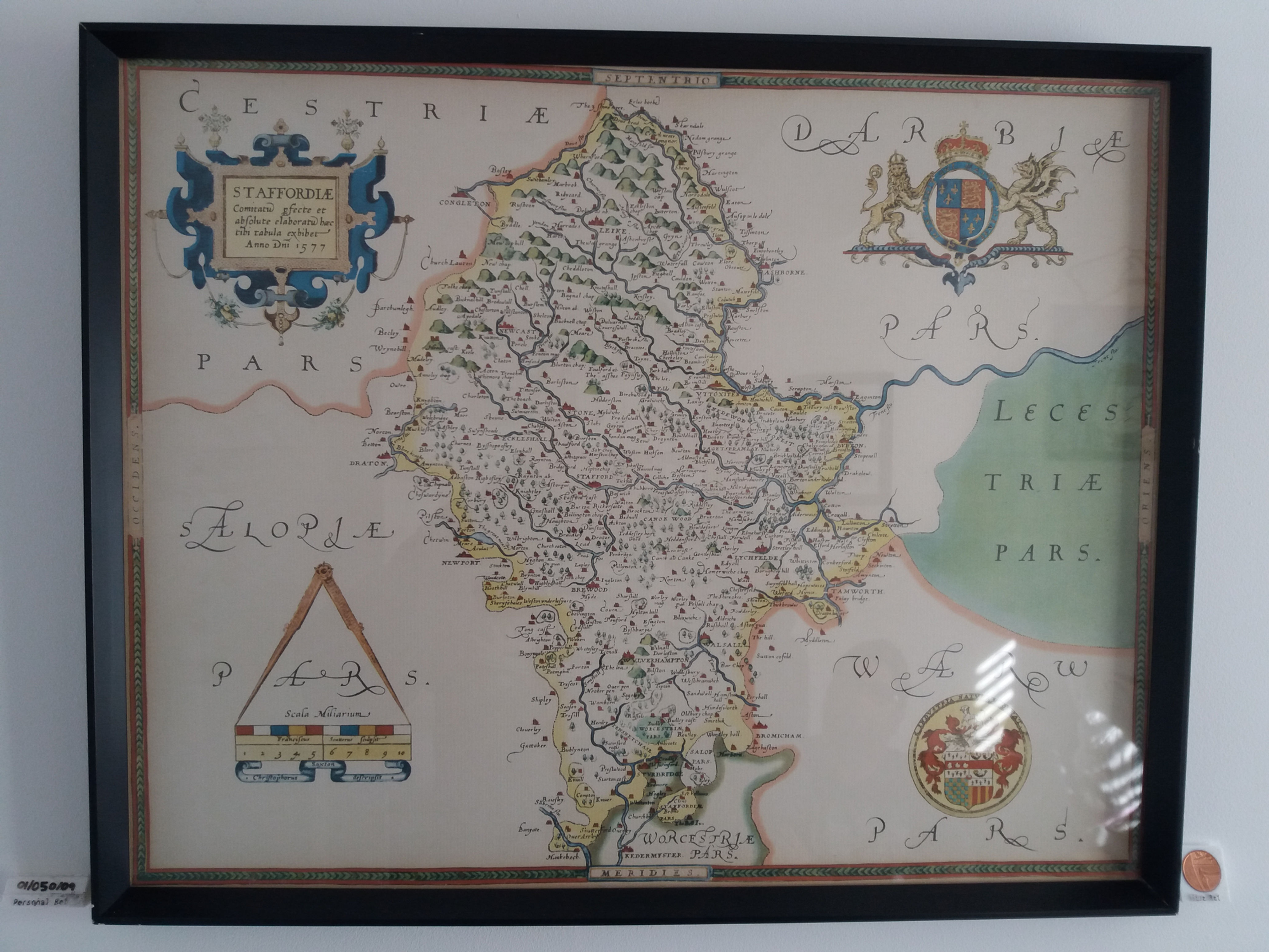 Framed Old-style Staffordshire County Map - Print of 1577 Map