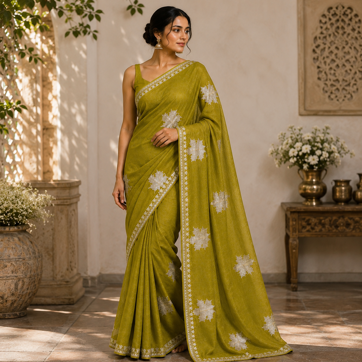 Pure Chinon Chiffon Saree with Chinar Tilla Embroidery