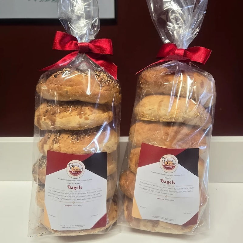 Six bagels in a bag and labeled for retail sale