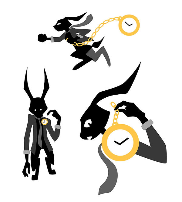 black hare with watch illustration