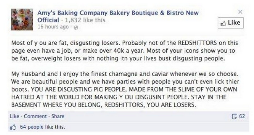 Amy's Baking Company bad crisis social media response
