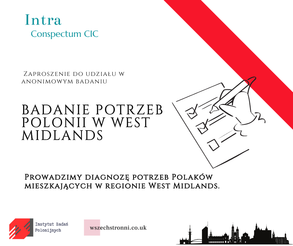 Zaproszenie do udziału w badaniu socjologicznym Polonii w West Midlands. Intra Conspectum rozpoczyna badanie socjologiczne Polonii w West Midlands
