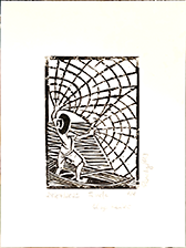 Linogravura com aquarela Jogando Tarrafa pb