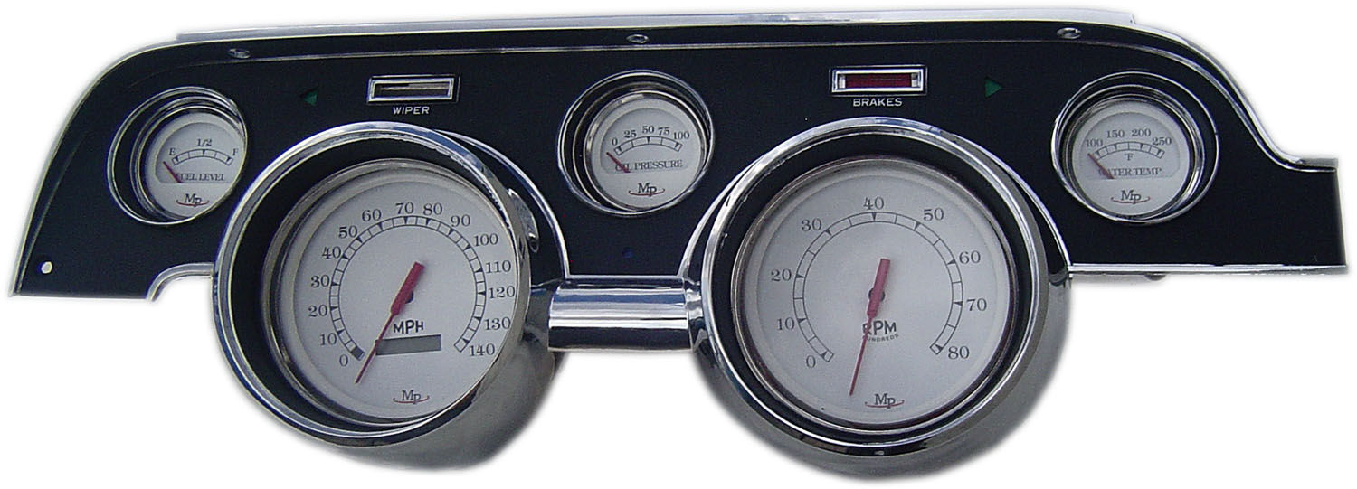 Mustang Complete Programmable 5 Gauge Bezel w/White Gauges 1967 or 1968