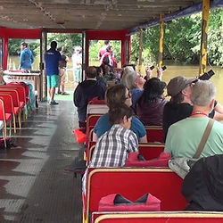 Turistas en bote techado durante el Caño Negro Tour.