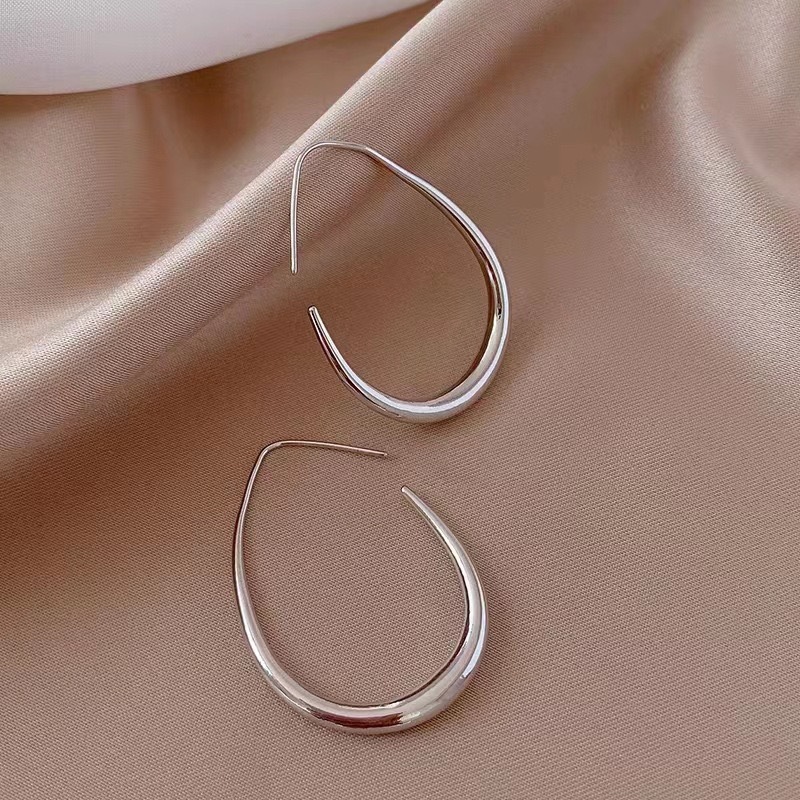 925 Sterling Silver Golden Ellipse Wedding Hoop Earrings For Women Ladies Luxury