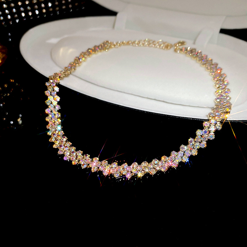 Luxury Shiny Full Rhinestone Choker Necklace for Women Personalized Geometric Cr