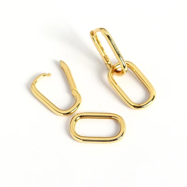 New 925 Sterling Silver Geometric Oval Hoop Earrings for Women Simple Metal Styl