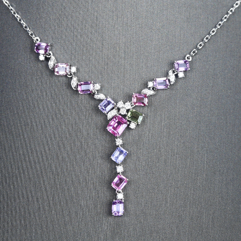 925 Sterling Silver Colorfull Cubic Zirconia Necklaces for Women New Trendy Shin