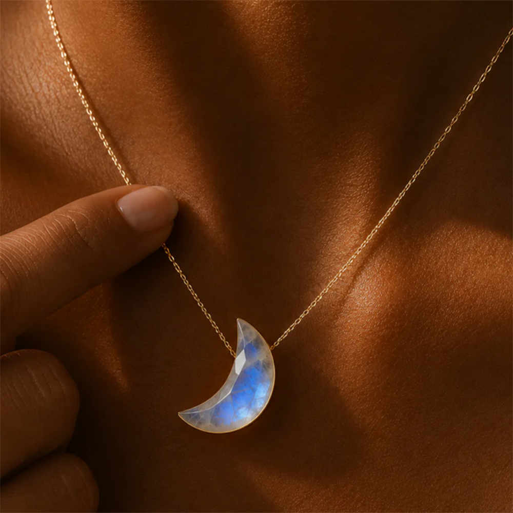 CANNER 1PC 925 Sterling Silver Dainty Teardrop Moonstone Pendant Necklace 18K Go