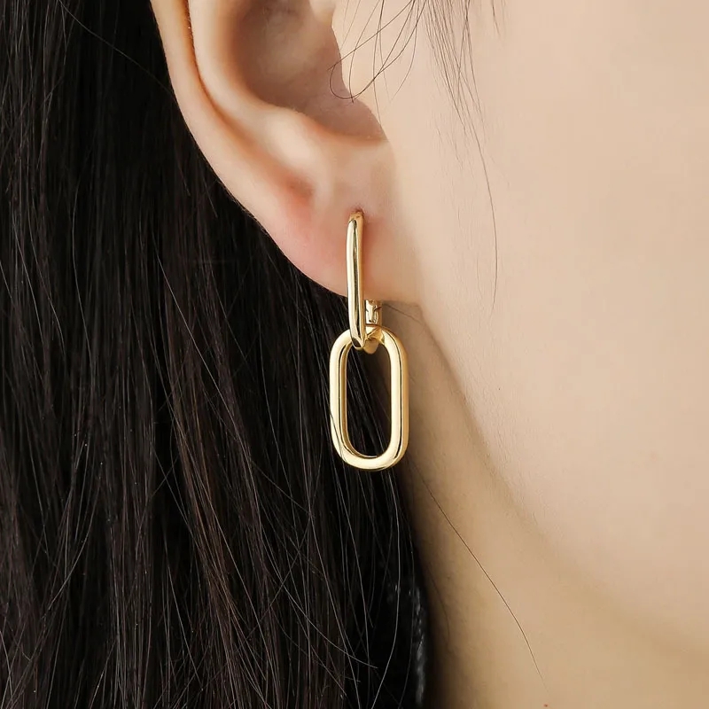 New 925 Sterling Silver Geometric Oval Hoop Earrings for Women Simple Metal Styl