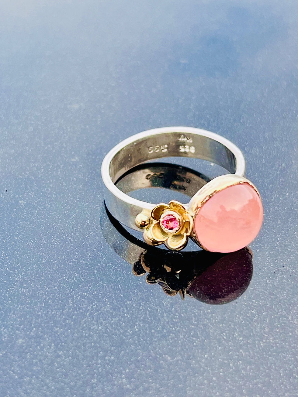 Miniaturebillede: Rose Quartz blomster ring 