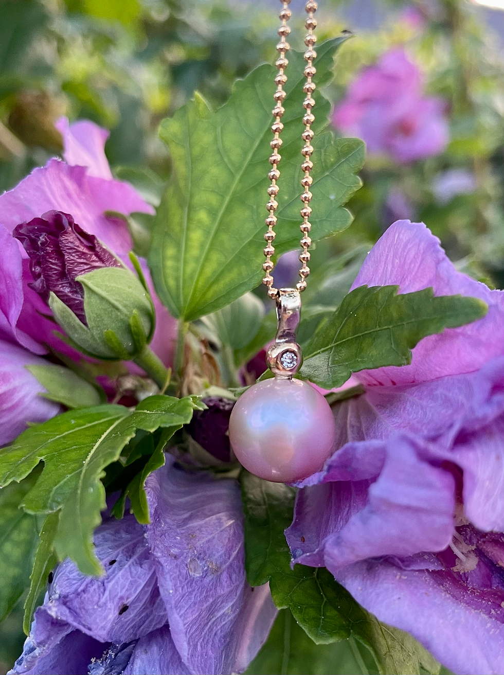 Miniaturebillede: Pink Perle halskæde med diamant