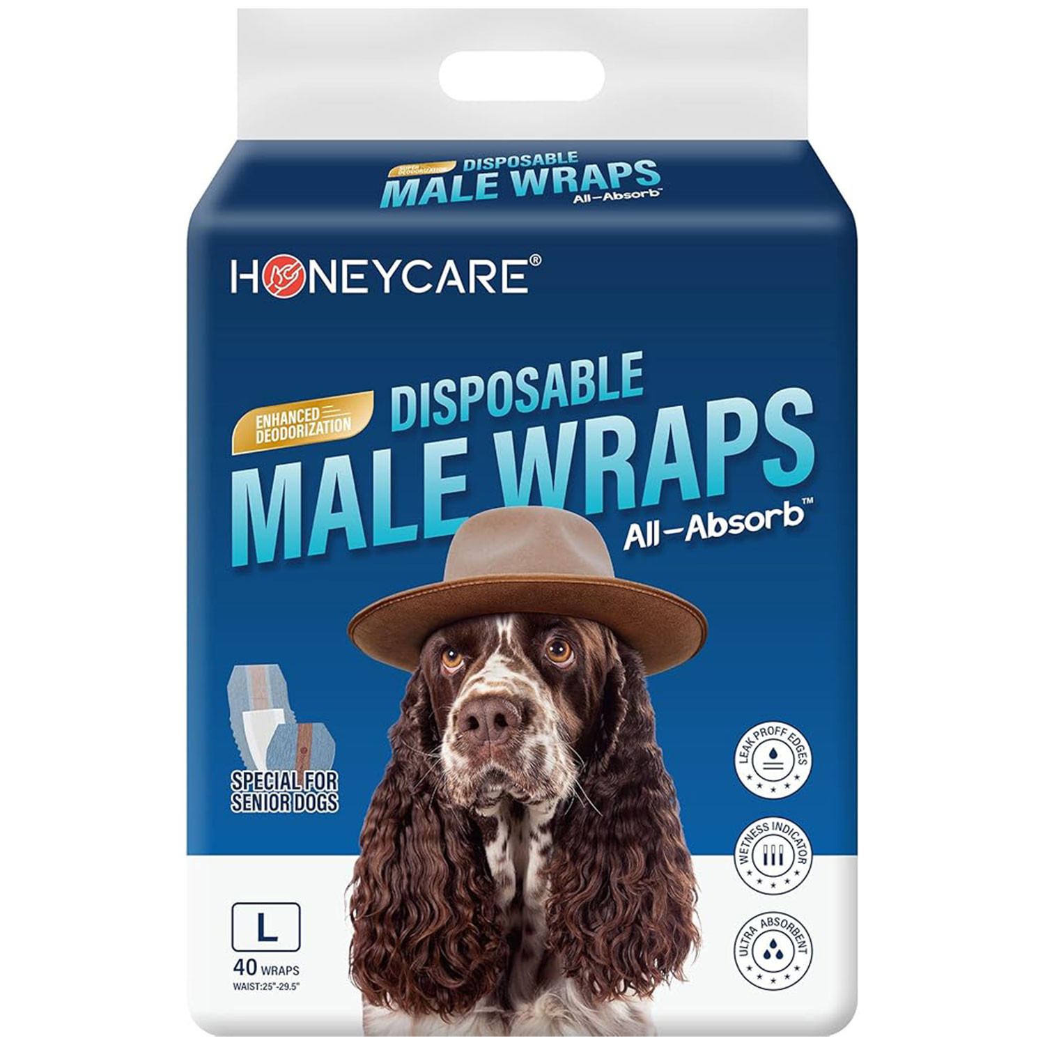 HONEYCARE® Disposable Male Wraps for Senior Dogs, Large Size, 40 Count