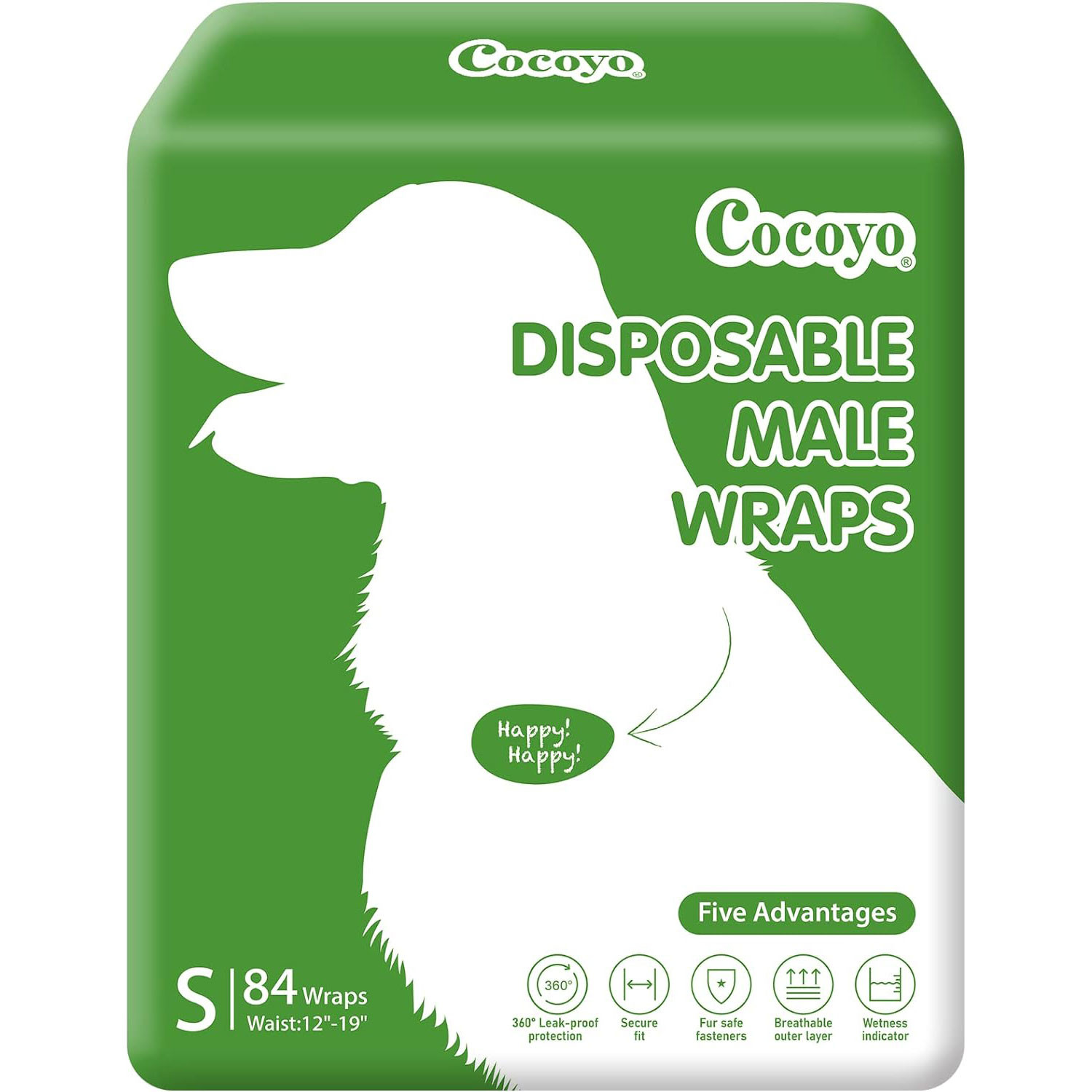 COCOYO® Disposable Male Dog Wraps,Small Size, 84 Count, Super Absorbent, Breatha