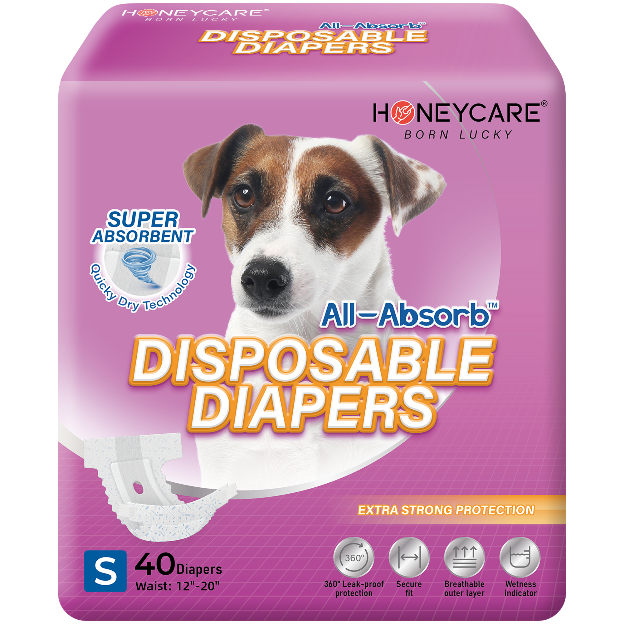 HONEYCARE® Disposable Female Dog Diapers Small Size, Improved, 40 Cou