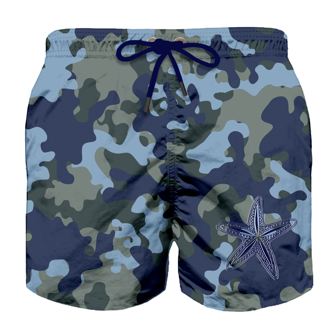 Camo Blue Junior Swim Short with Blue Embroidery