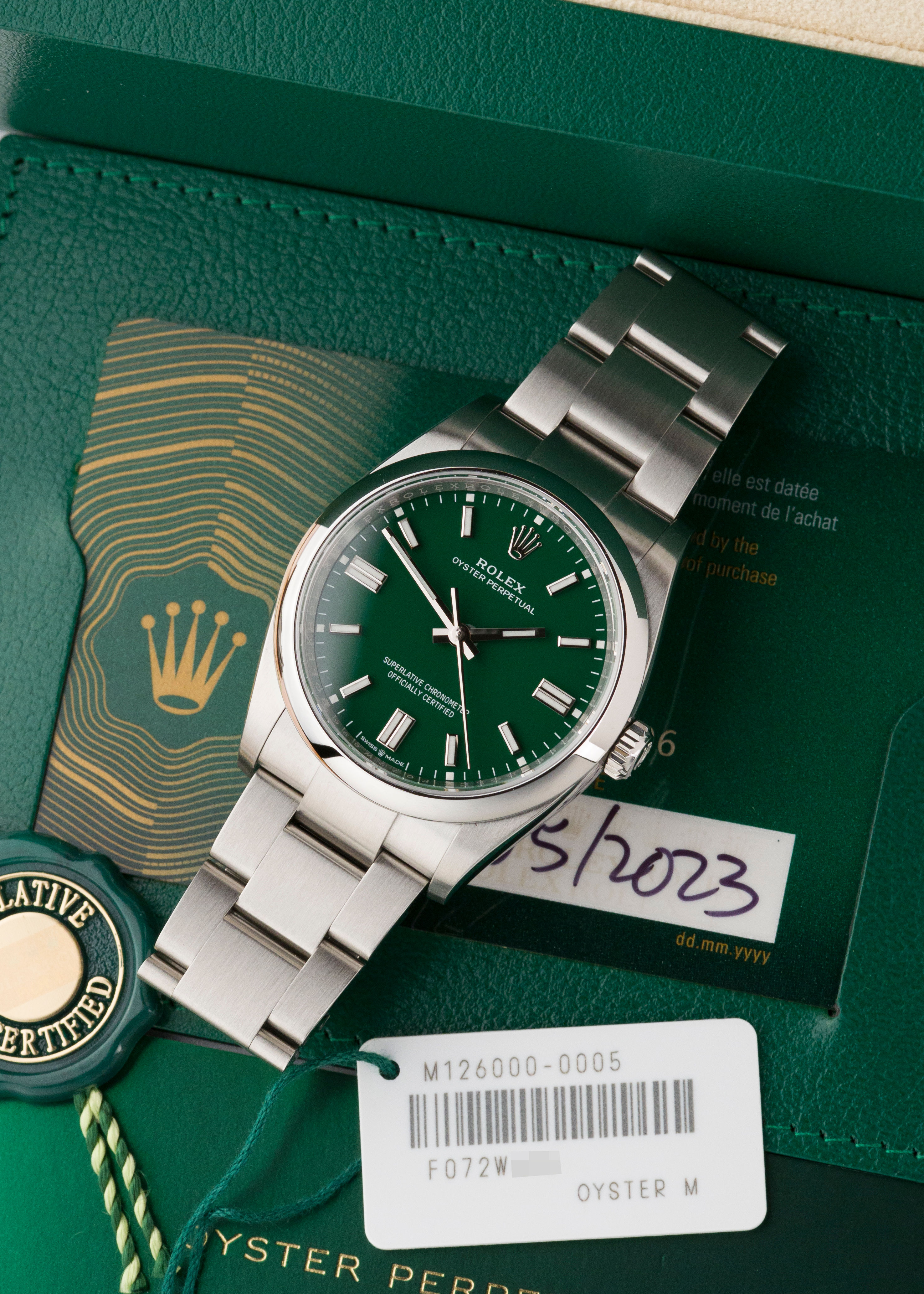 2023 Rolex Oyster Perpetual 36 Ref. 126000 'Green' dial with Box and Papers