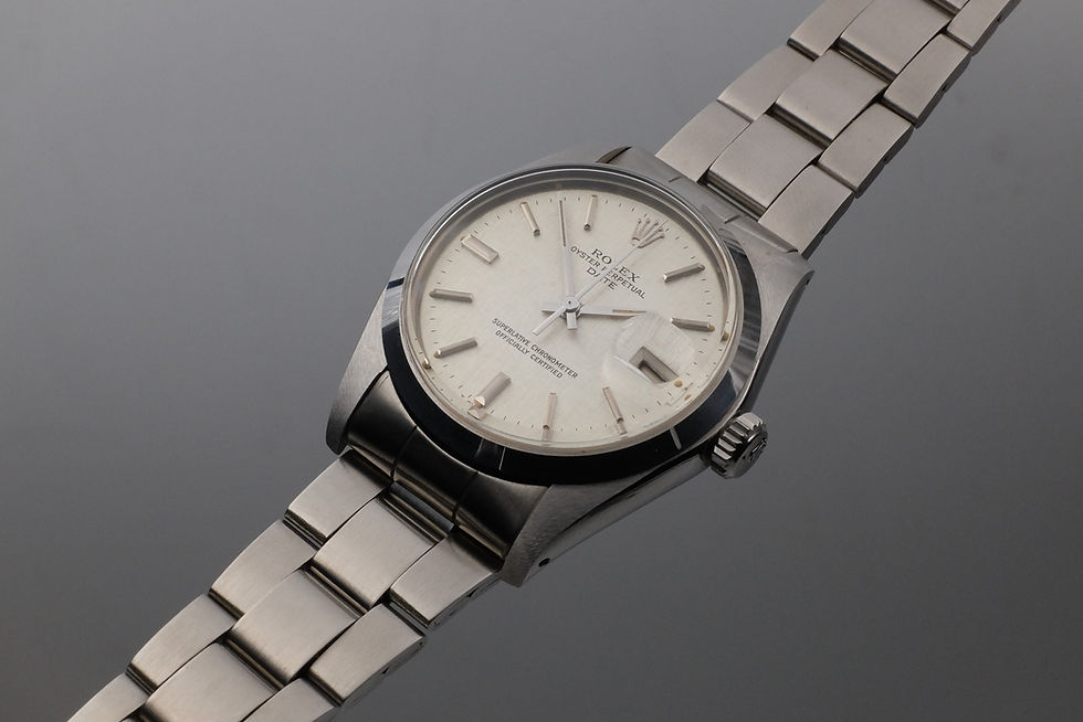 Thumbnail: 1975 NOS Rolex Date Ref. 1500 'Linen dial' Full Set