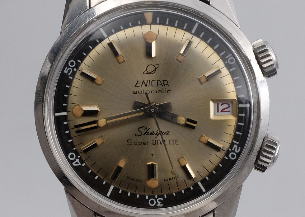 Thumbnail: Enicar Sherpa Super-DIVETTE 'Tropical Champagne dial' Full Set