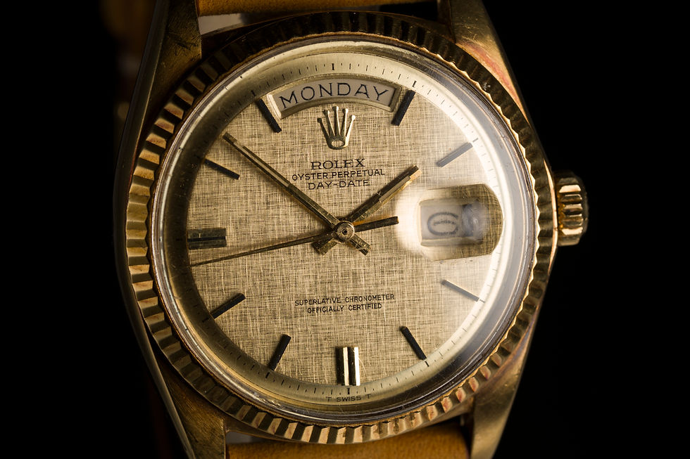 Thumbnail: 1973 Rolex Day-Date Ref. 1803 Champagne 'No-Lume' Linen dial in 18K Yellow Gold