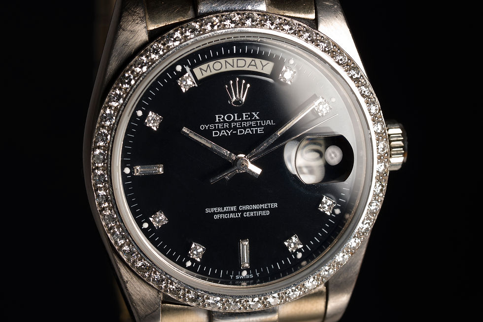 Thumbnail: 1989 Rolex Day-Date Ref. 18049 Black Factory Diamond dial and Bezel in 18K WG
