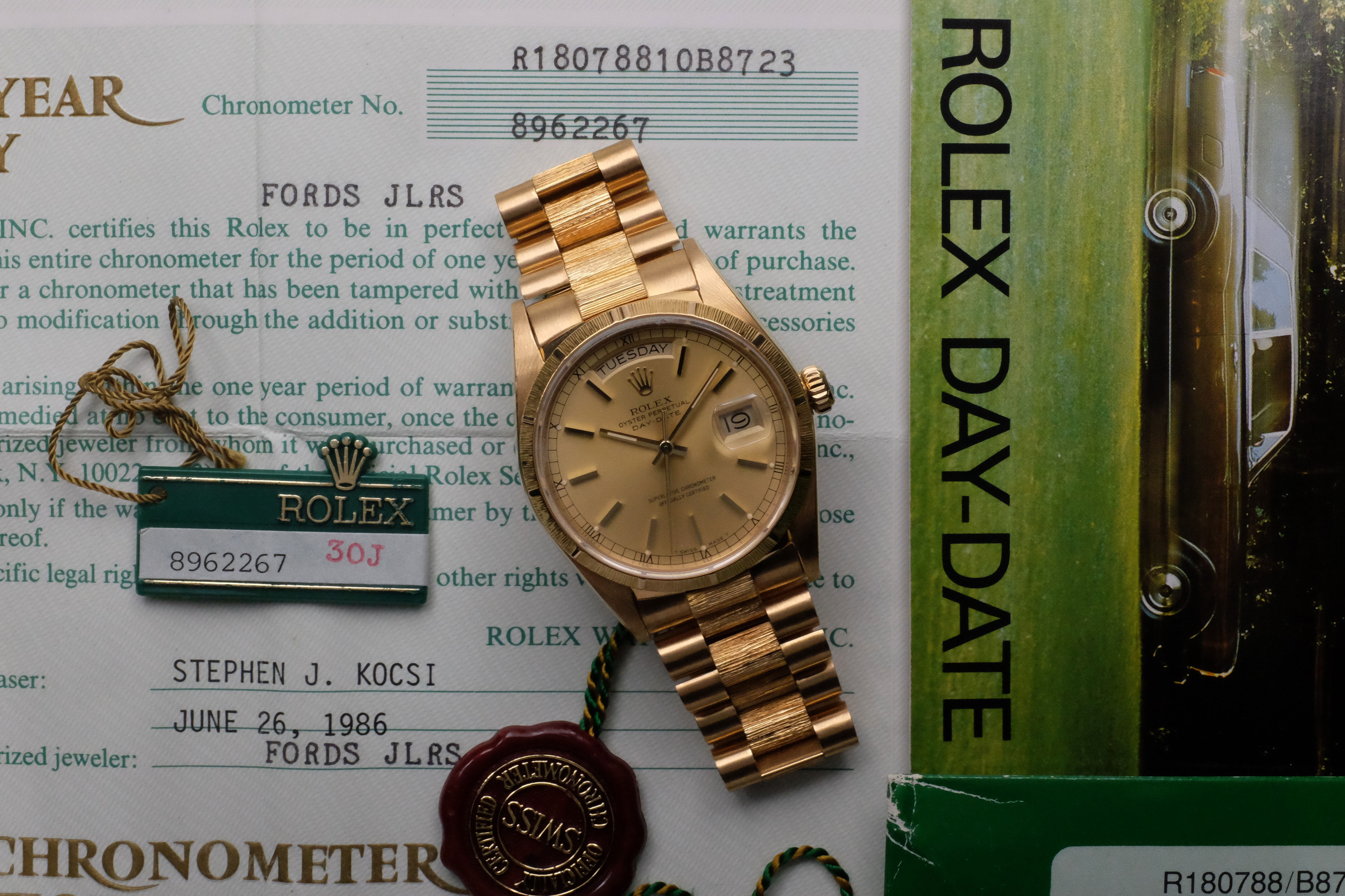 1986 Rolex Day-Date Ref. 18078 'Bark' Full Set