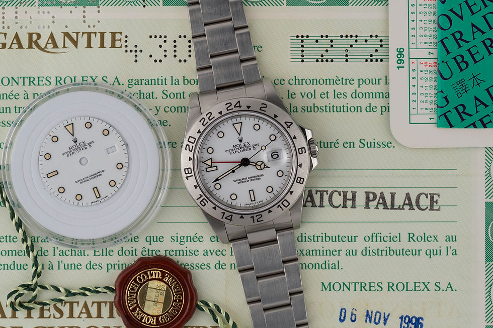 Thumbnail: 1996 Rolex Explorer II Ref. 16570 Full Set case back sticker and extra dial