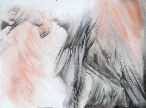 abstract charcoal landscape with coral-pink coloring