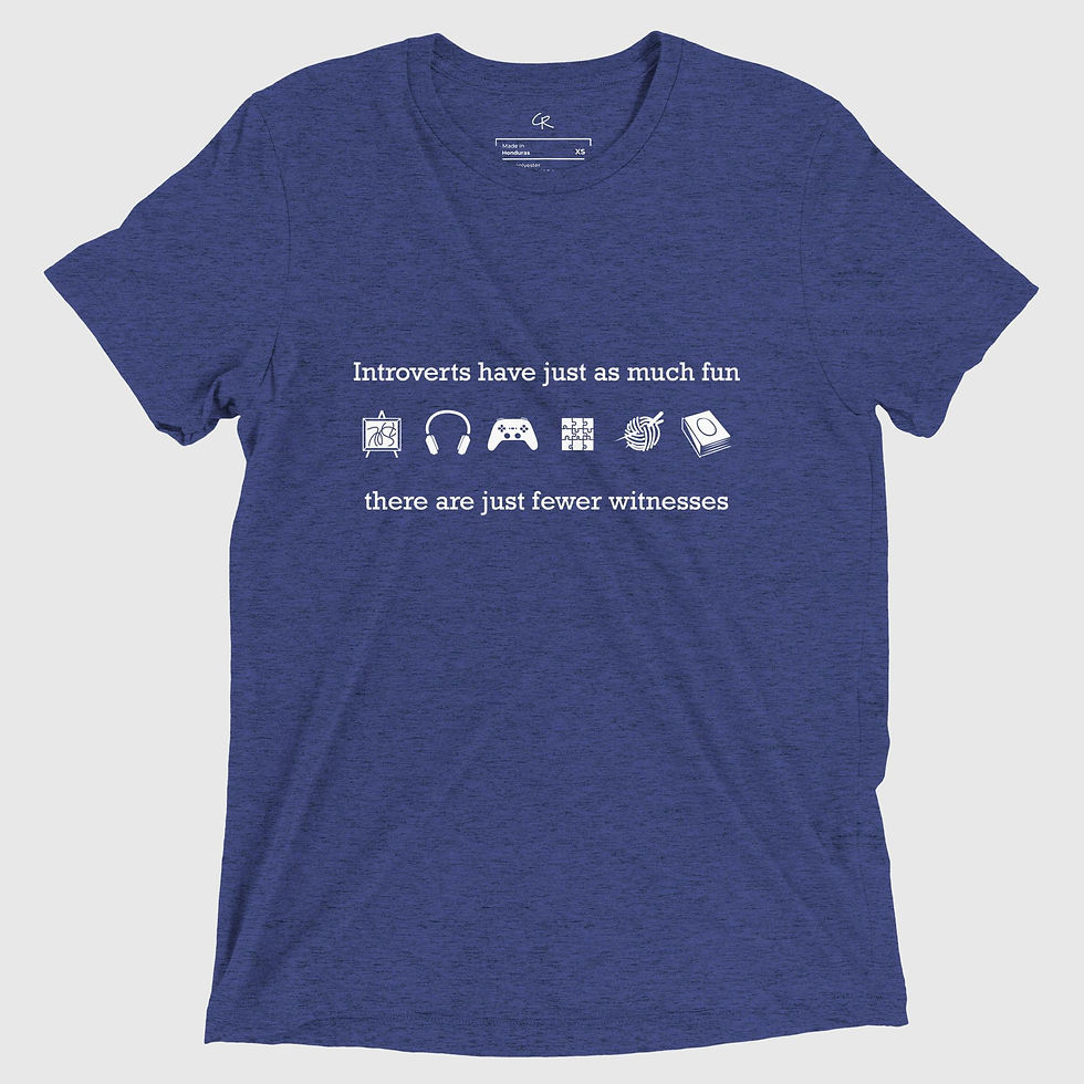 Thumbnail: T-shirt showing "Introverts have just enough fun. Those are just bored witnesses." in blue