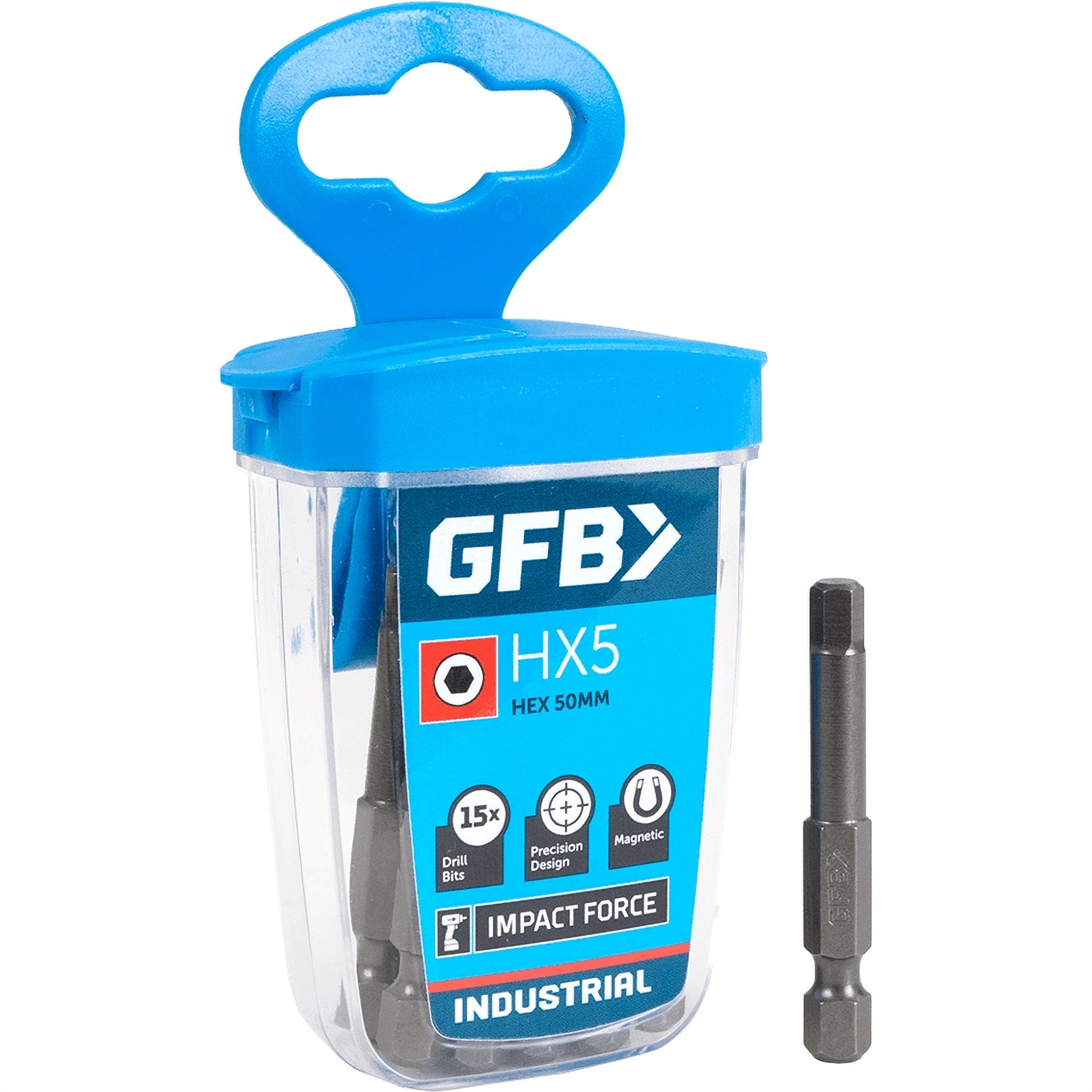 GFB Power Impact Bits, Belt Clip, Hex 5 x 50mm - 15Pk