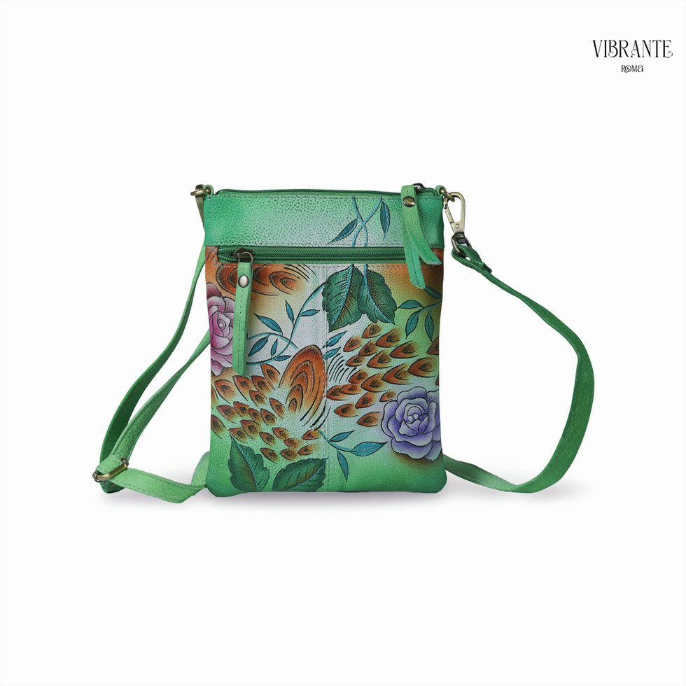 Phoenix Rose Hand Painted Leather Sling Bag