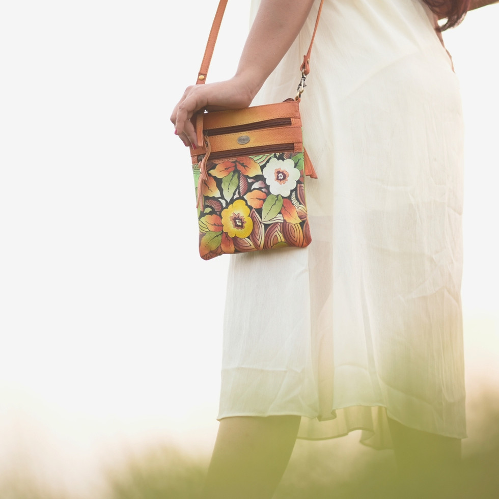 Phoenix Rose Hand Painted Leather Sling Bag