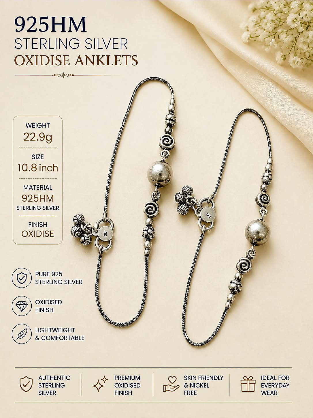 Buy Original 925 Sterling Silver Anklets - Vikas Jewellers Varanasi