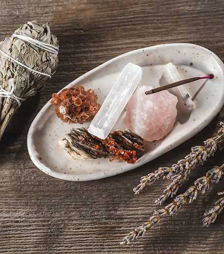 White Ceramic Incense Holder Tray with Mineral Crystal Stones and Aroma Stick Bundle of Sa
