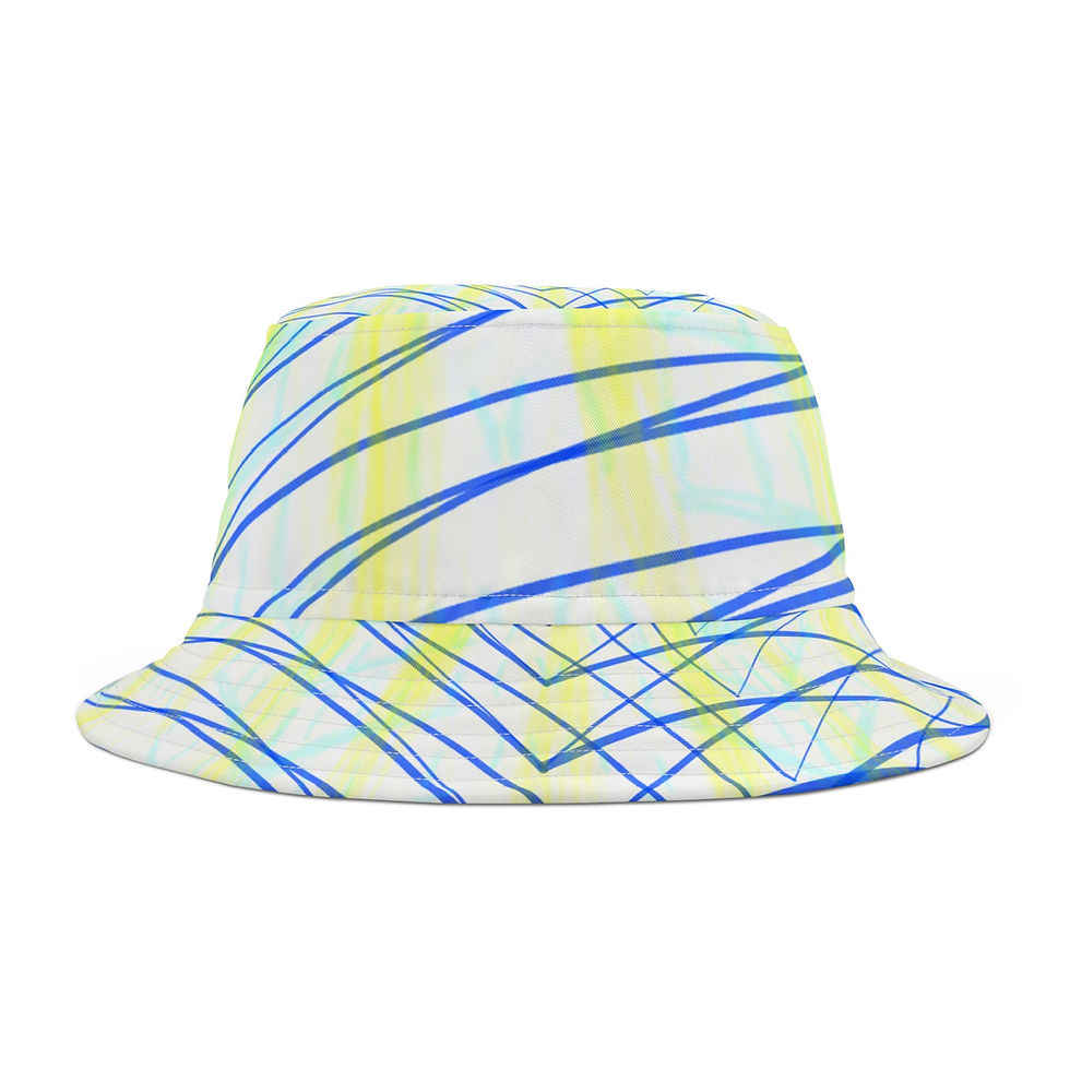 Thumbnail: Abstract bucket hat with blue and yellow lines