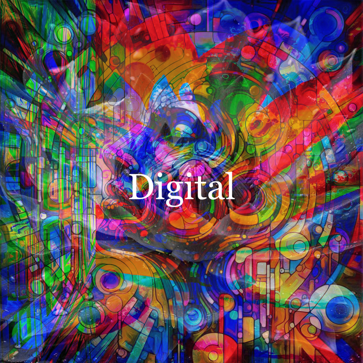 Vibrant digital art titled "Digital"