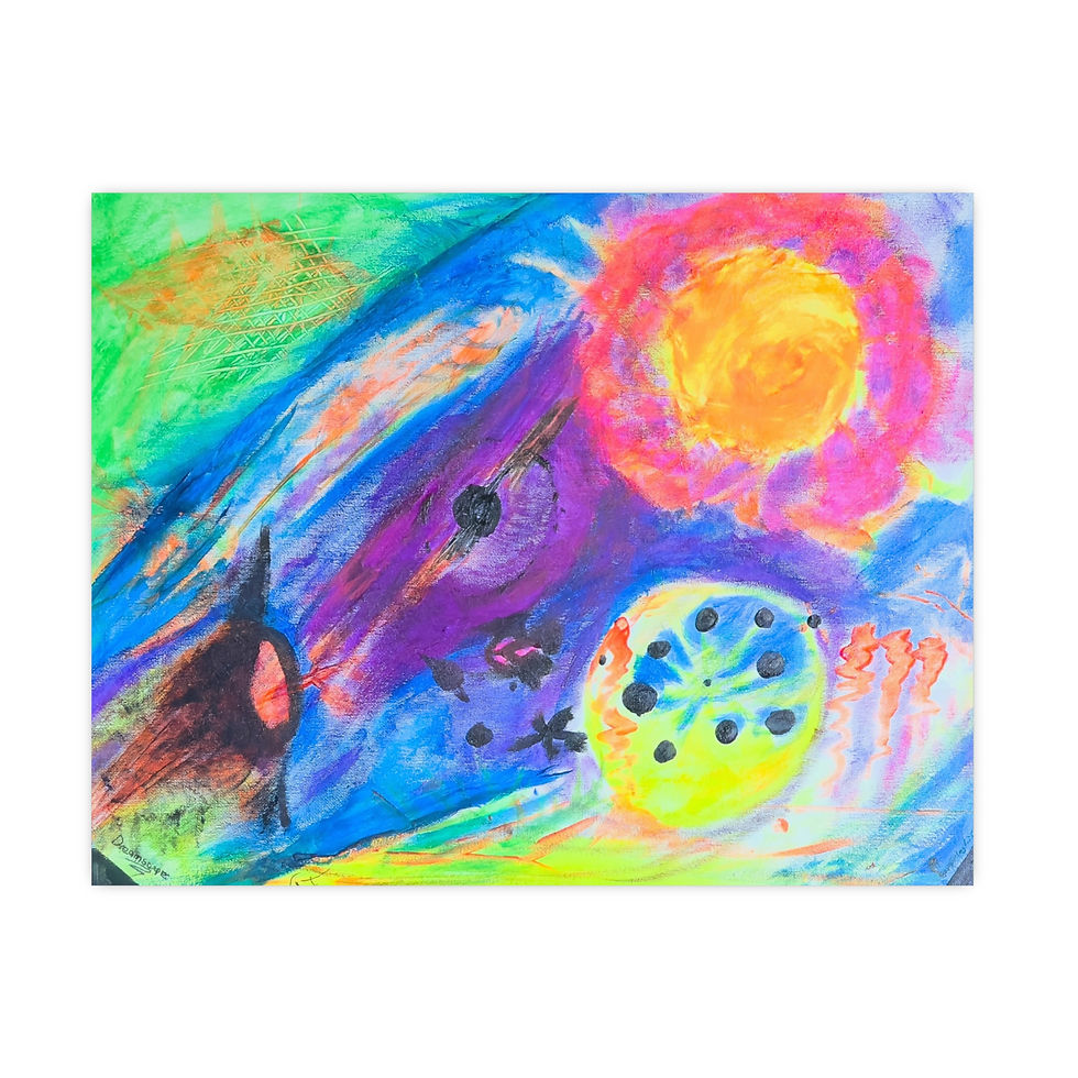 Thumbnail: Vibrant abstract painting with cosmic elements