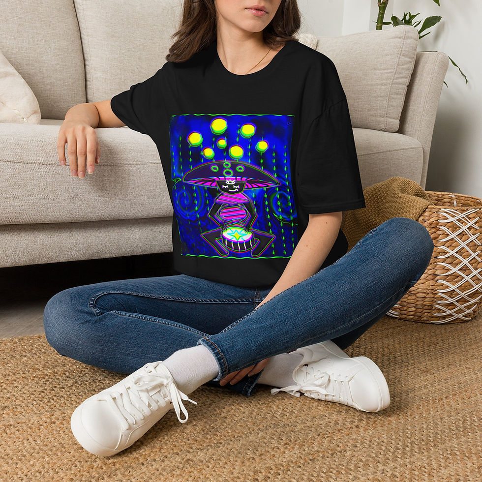 Thumbnail: Psychedelic Mushroom Alien T-Shirt — Neon Trippy Graphic Tee