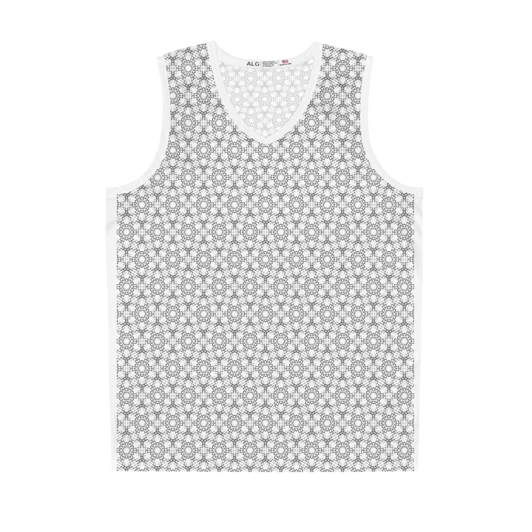 White sleeveless shirt with geometric pattern