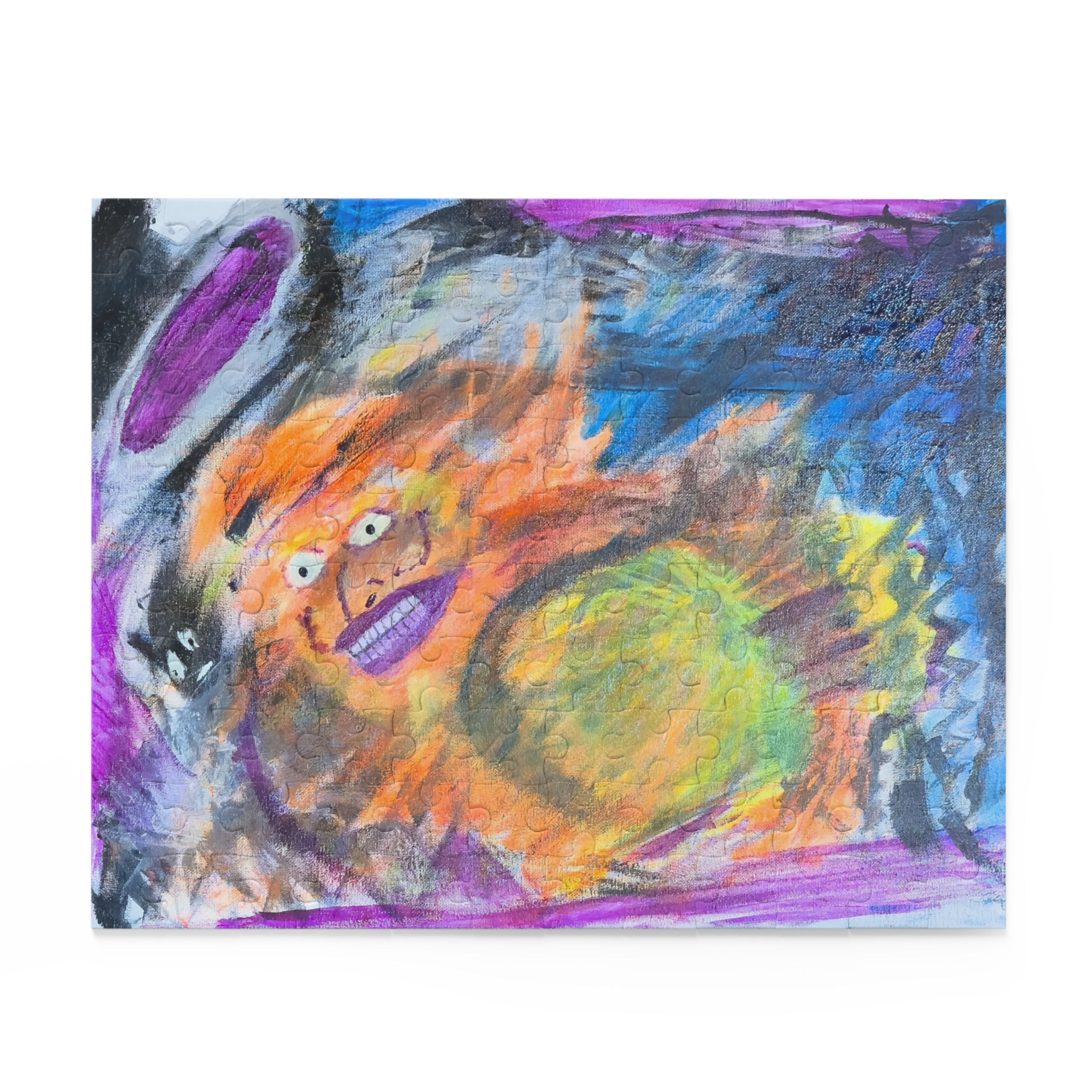Abstract painting of an orange figure