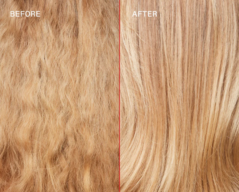 Before and after using No.5 Bond Maintenance Conditioner on blonde hair.