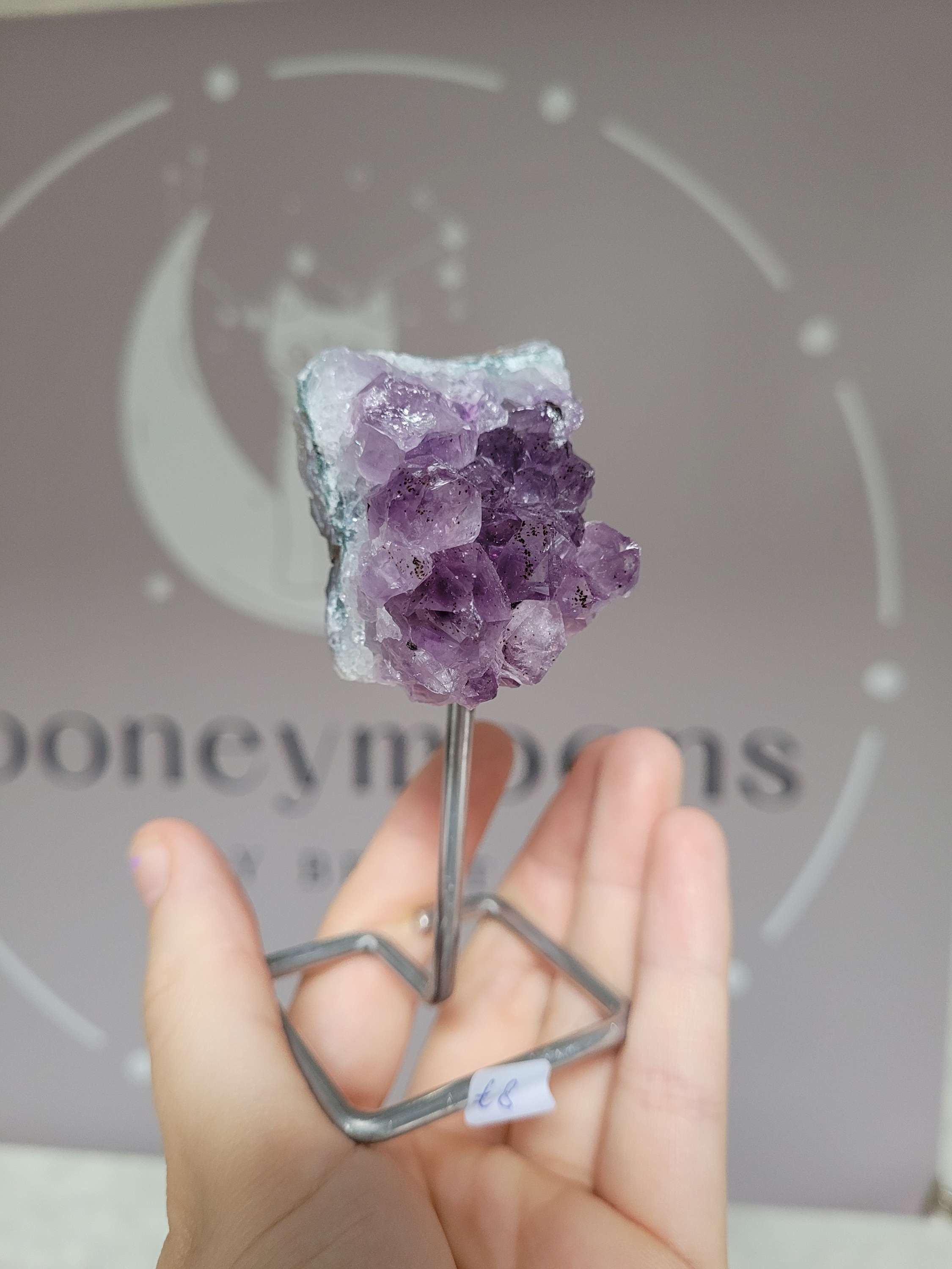 Amethist ruw op zilveren standaard