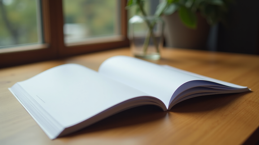 Eye-level view of a well-designed brochure on a wooden table