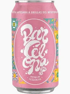 בקבוק Barcelona Beer Co. Session IPA בעיצוב צבעוני וייחודי.