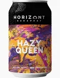 פחית/בקבוק Horizont Hazy Queen מעוצבת בסגנון המלכותי והמודרני של המבשלה.