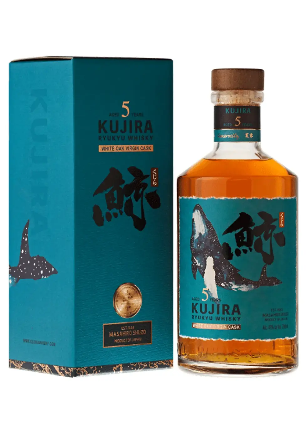 בקבוק Kujira 5 Year Old Ryukyu Whisky יוקרתי על רקע מעוצב